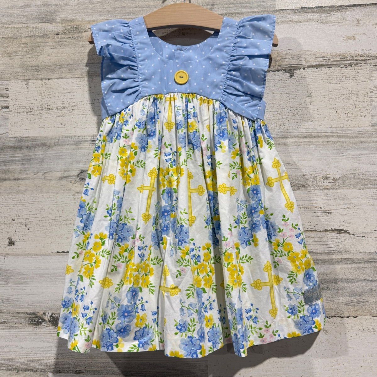 Eleanor Rose Lacey Dress Girls 3-4 Blue White Floral Cross Cotton Blend Boutique0