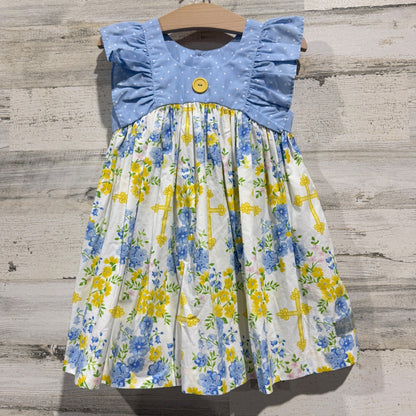 Eleanor Rose Lacey Dress Girls 3-4 Blue White Floral Cross Cotton Blend Boutique0