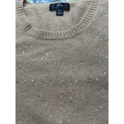 J. Crew Short Sleeve Sweater Women XL Tan Rhinestone Merino Wool Blend EUC3