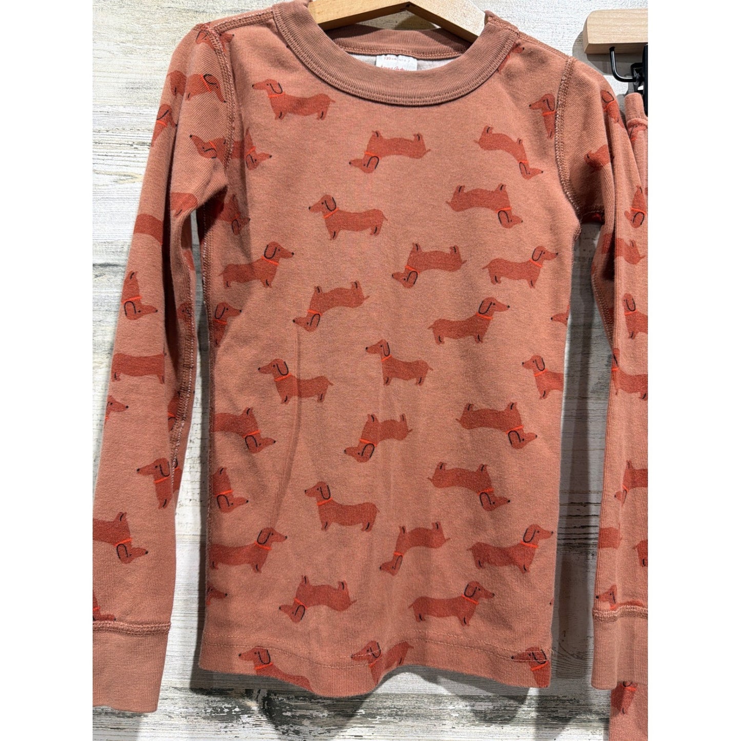 Hanna Andersson Pajamas 6-7 120cm Brown Dachshund Dog Organic Cotton *Flawed1