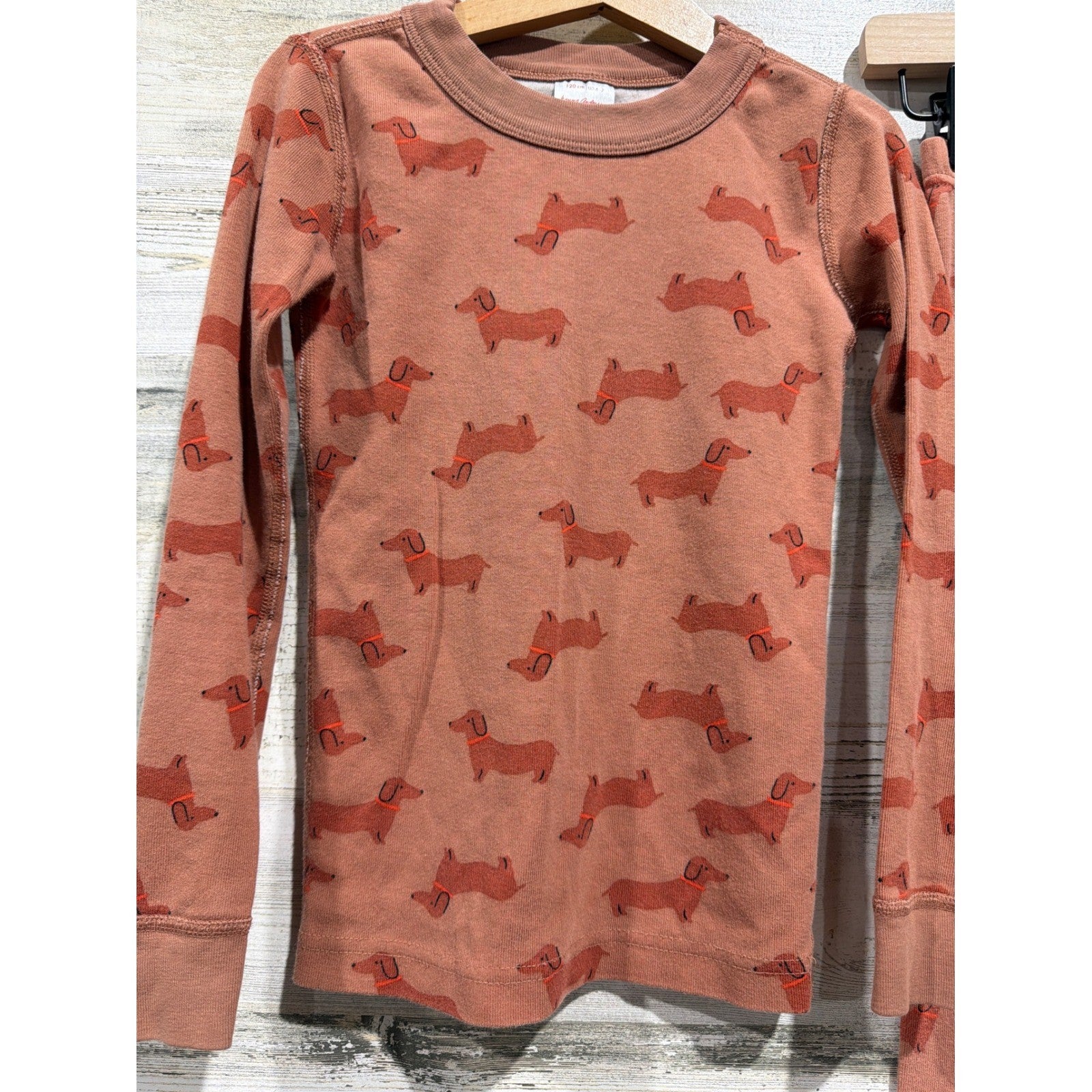 Hanna Andersson Pajamas 6-7 120cm Brown Dachshund Dog Organic Cotton *Flawed1