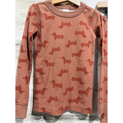 Hanna Andersson Pajamas 6-7 120cm Brown Dachshund Dog Organic Cotton *Flawed1