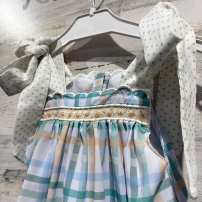 Little Bear Smocks Plaid Smocked Dress Girls 24M Blue Green Classic EUC1
