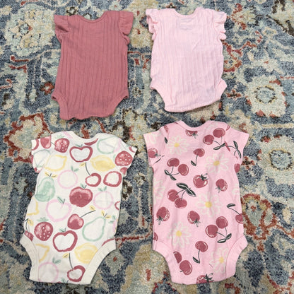 Member's Mark Bodysuit 4pk Girls NB Pink Fruit Ruffle Organic Cotton EUC7