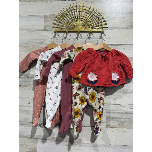 Simple Joys PJ Place Old Navy Baby Girl 0-3M Bundle Sleepers Top Ribbed Floral0
