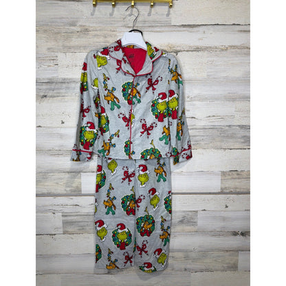 The Grinch Pajama Set Boys Size 8 Gray Fleece Holiday Christmas EUC0