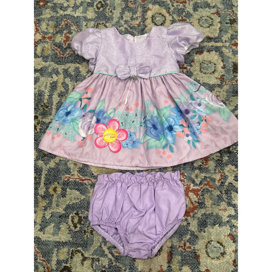 Mon Sucre Baby Floral Dress Set Girls 9-12M Lavender Glitter Bow NWT0