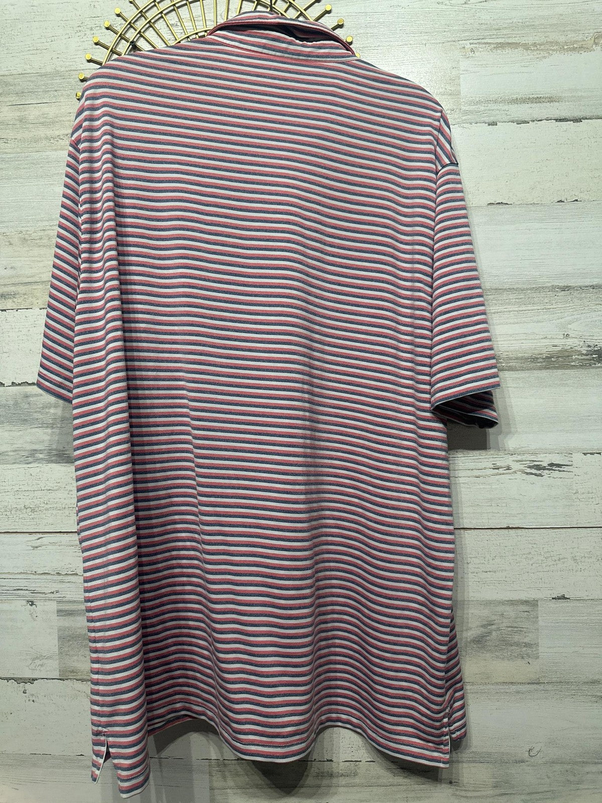 Matte Grey Polo Shirt Men 2XL Red White Blue Striped Performance Golf EUC3