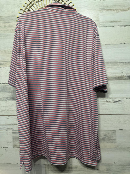 Matte Grey Polo Shirt Men 2XL Red White Blue Striped Performance Golf EUC3