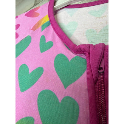 Little Sleepies Zippy Pajamas Girls 6-12M Pink Rainbow Heart Bamboo *Flawed2