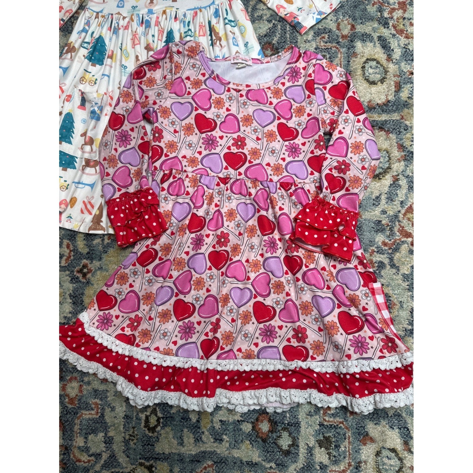 Clover Cottage Mila Rose Dress Bundle Girls 5/6 Pink White Holiday Twirl EUC1