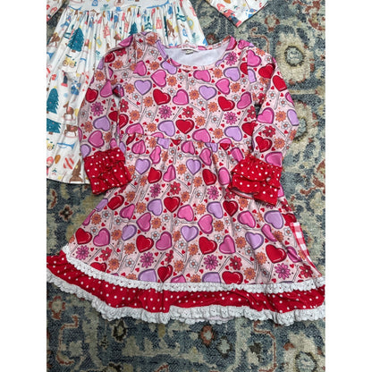 Clover Cottage Mila Rose Dress Bundle Girls 5/6 Pink White Holiday Twirl EUC1