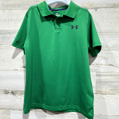 Under Armour Polo Shirt Boys Youth Small Green Short Sleeve Performance *Flawed0