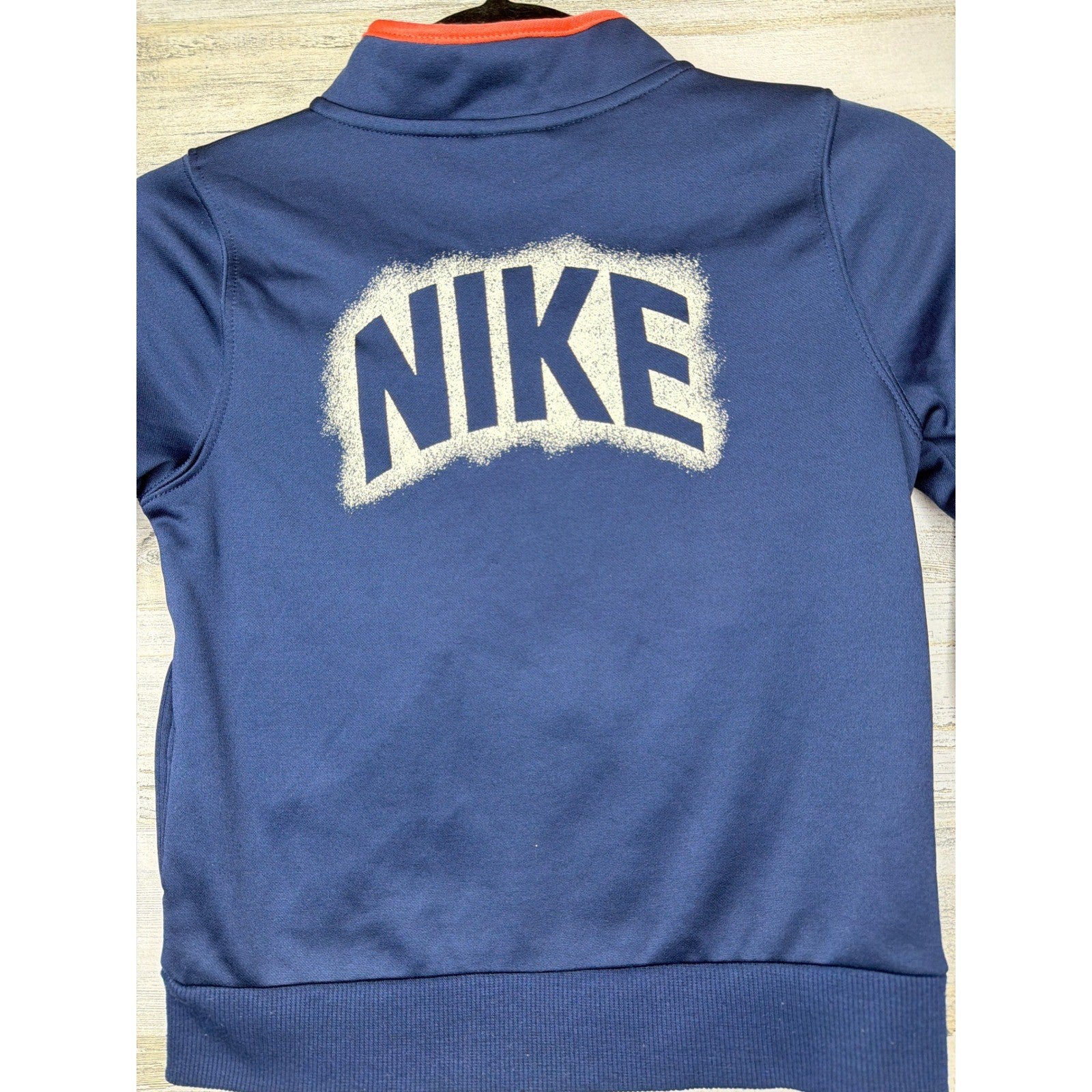 Nike Track Jacket Boys Size 7 Navy Blue Orange Trim Sportswear2