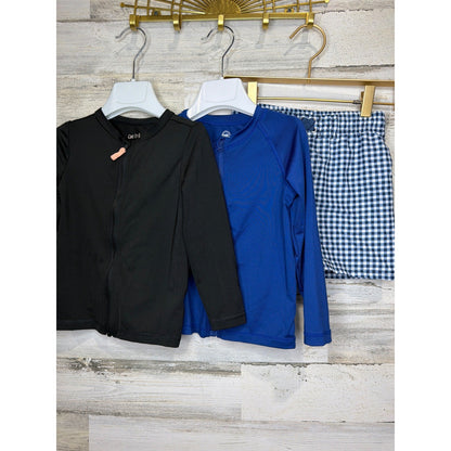 Swim Bundle Boys 3T Blue Black Gingham Swimming Trunks Rash Guards Resortwear0