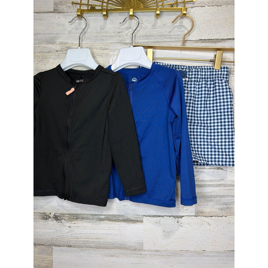 Swim Bundle Boys 3T Blue Black Gingham Swimming Trunks Rash Guards Resortwear0