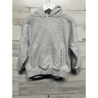 Zara Hoodie Kids Size 2-3Y Gray Weekend Feeling Graphic Pocket Sweatshirt EUC0