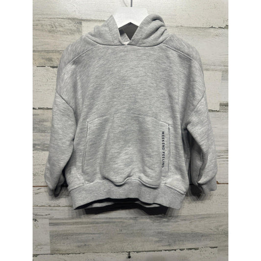 Zara Hoodie Kids Size 2-3Y Gray Weekend Feeling Graphic Pocket Sweatshirt EUC0