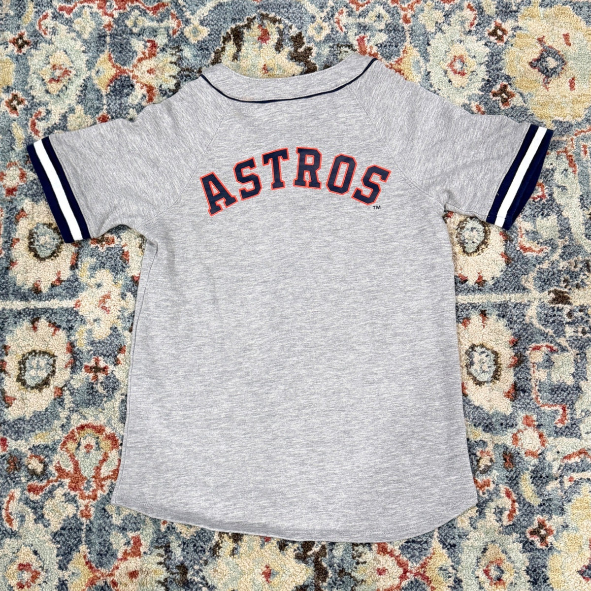 MLB Houston Astros Jersey Boys Youth Small 8 Gray Button Front Baseball EUC4