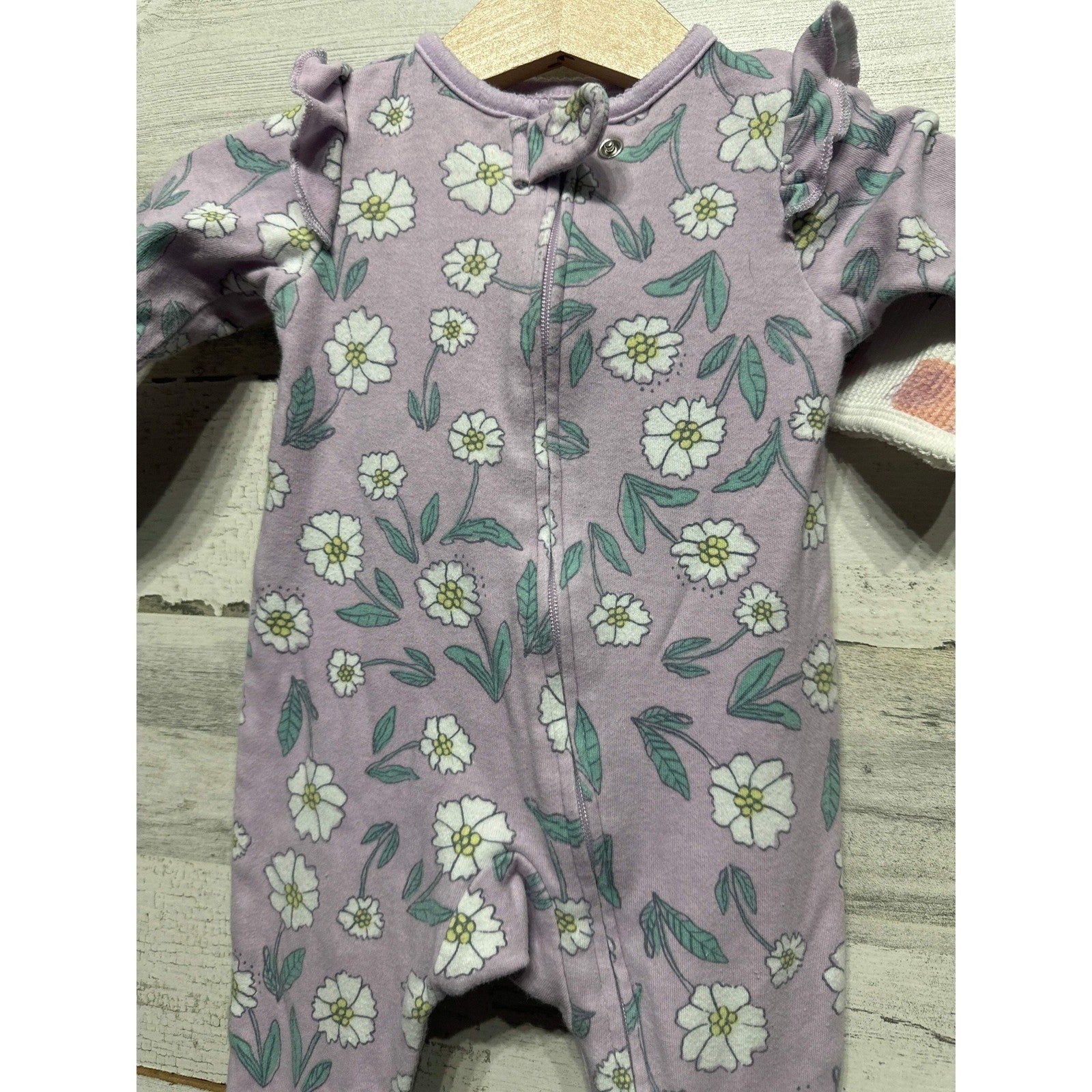 Carter's Footed Sleepers Girls 3M Purple White Floral Animal 2pk EUC1