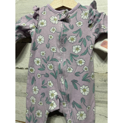 Carter's Footed Sleepers Girls 3M Purple White Floral Animal 2pk EUC1