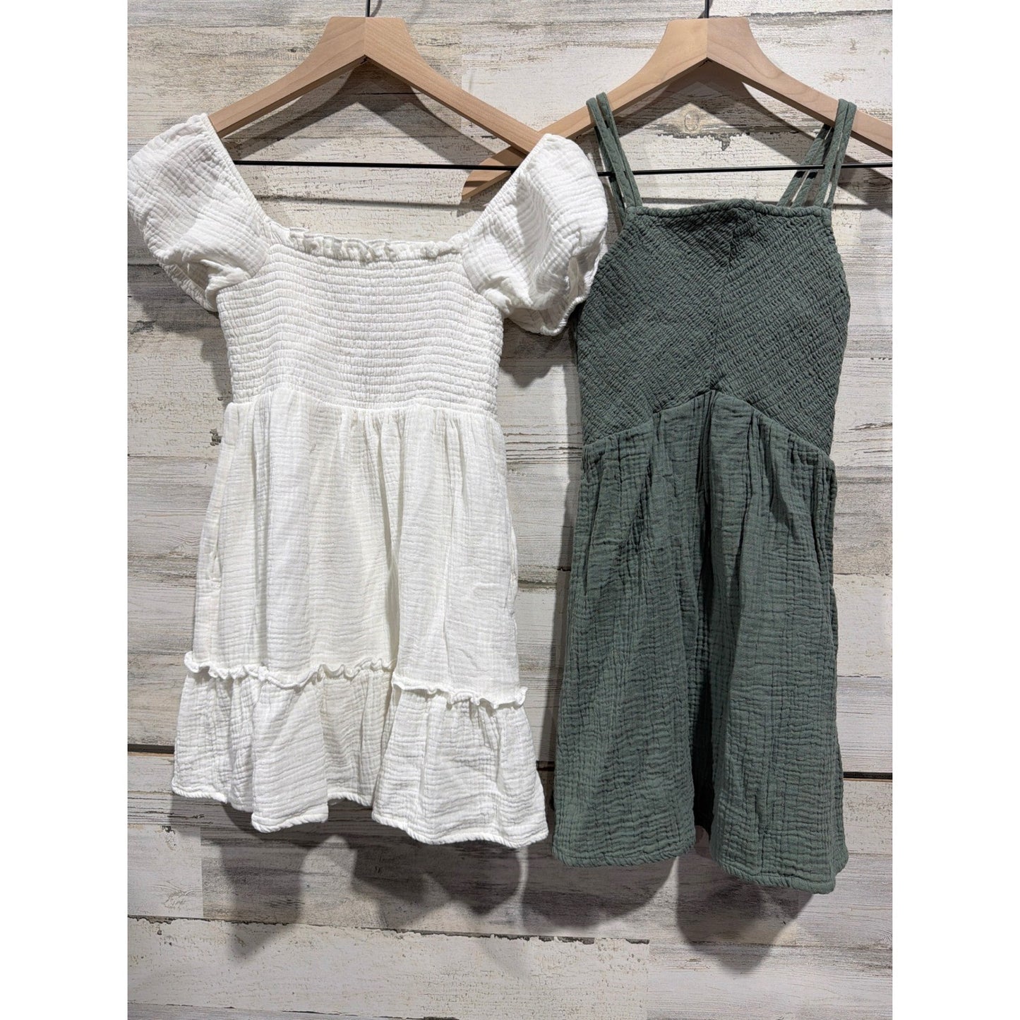 Hello Frankie OshKosh Dress Bundle Girls Medium 7 White Green Gauze Boho EUC0