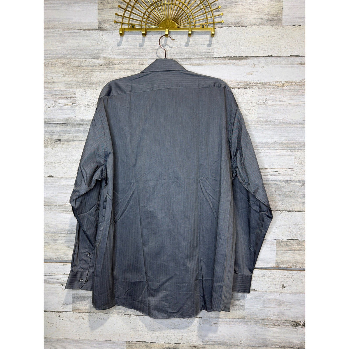 Van Heusen Dress Shirt Men 17.5 34/35 Grey Royal Herringbone Business Core NWT4
