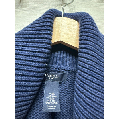 Gap Sweater Kids XS 4-5 Navy Blue Fair Isle Shawl Neck Button Pullover EUC1