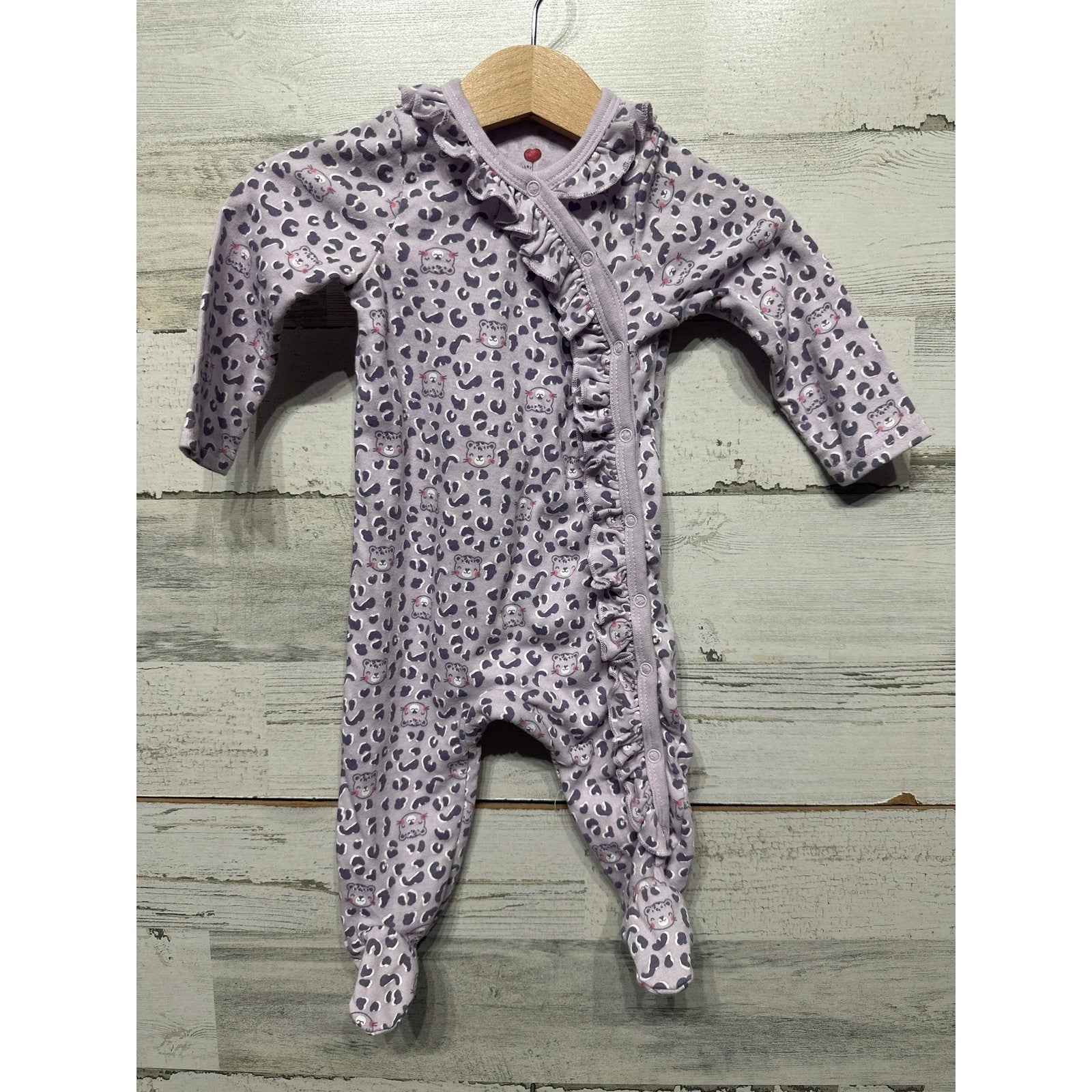 Mini Hop Footed Sleeper Girls 9M Purple Leopard Print Ruffle Snap EUC0