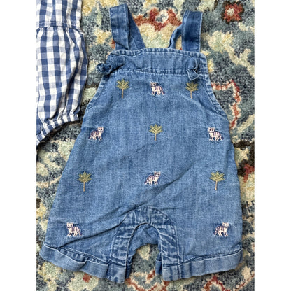 Cat & Jack Janie and Jack Romper Overalls Girls 0-3M Blue Gingham Denim EUC2