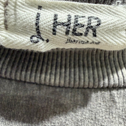 J. HER Sweatshirt Women Small Gray Floral Patchwork Crochet Boho EUC3