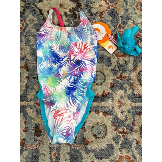 Escargot Swimsuit Girls 4 Multi Tropical Palm One Piece NWT0
