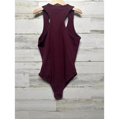 Zenana Bodysuit Women Small Burgundy Racerback Sleeveless Basics NWT1