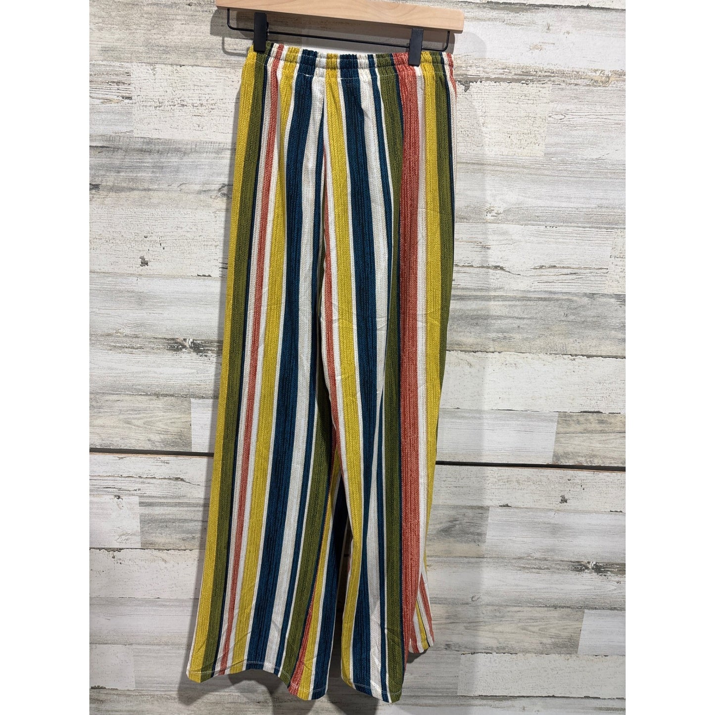 Travel Elements Pants Women L Multi Color Striped Wide Leg Boho EUC3