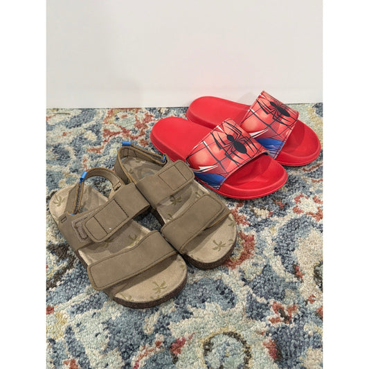 Wonder Nation Spider-Man Sandal Slide Bundle Boys 12 Red Tan Casual EUC0