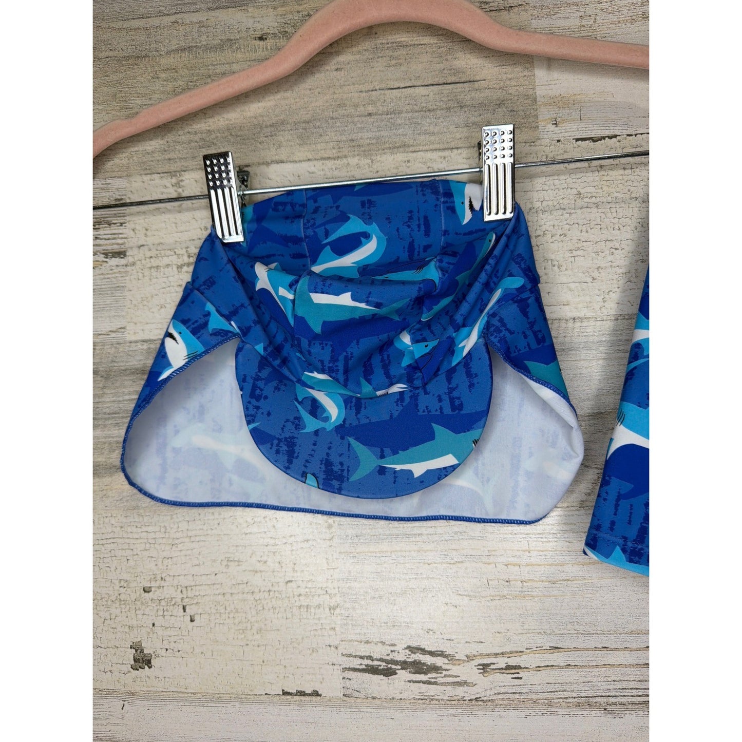 Up and Fast Swimsuit Boys 18-24M Blue Shark Rash Guard Hat Set Sharkcore EUC2