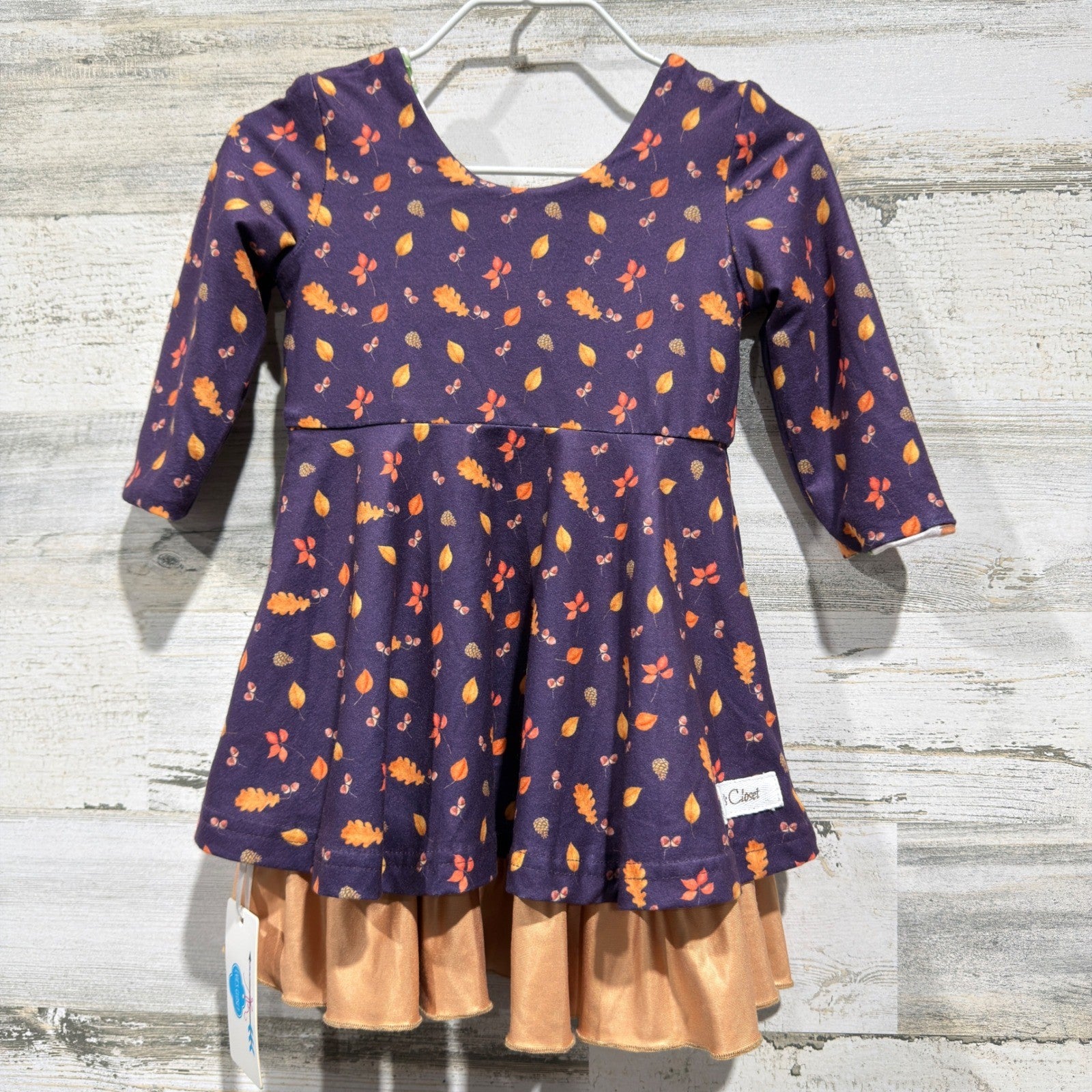 Evie's Closet Reversible Dress Girls 12M Purple Leaf Plant Boho Fall NWT0