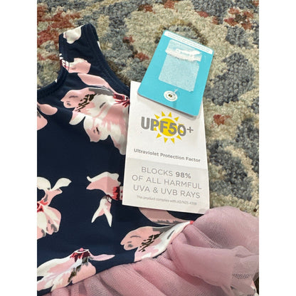 Snapper Rock Swimsuit Girls 3-6 Months Navy Pink Floral Tutu NWT2