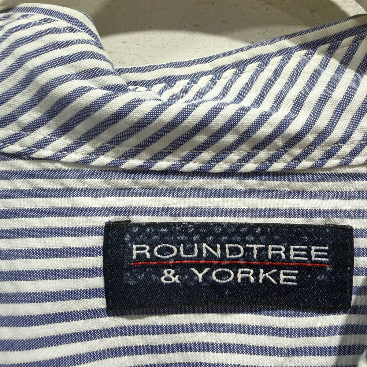 Roundtree&Yorke Seersucker Button Down Shirt Men 2XB Blue Stripe Cotton Classic2