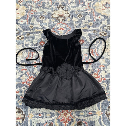 Isobella & Chloe Dress Girls 2T Black Velvet Taffeta Rosette Ruffle EUC0