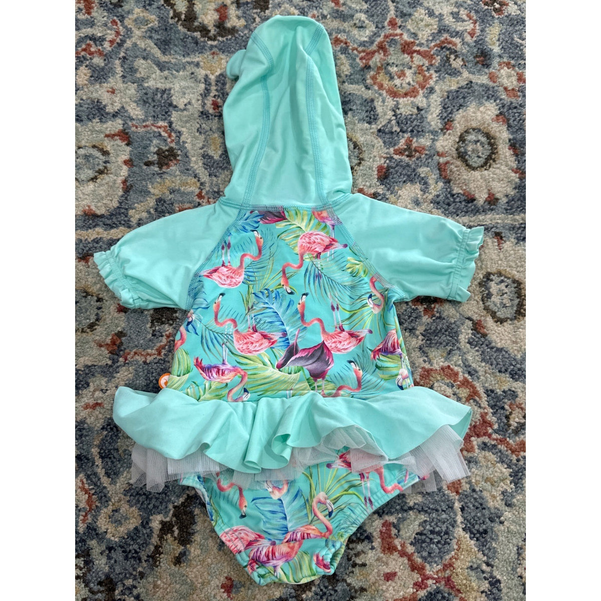 Escargot Swimsuit Baby Girls 3-6M Mint Green Flamingo Hooded Tutu NWT5