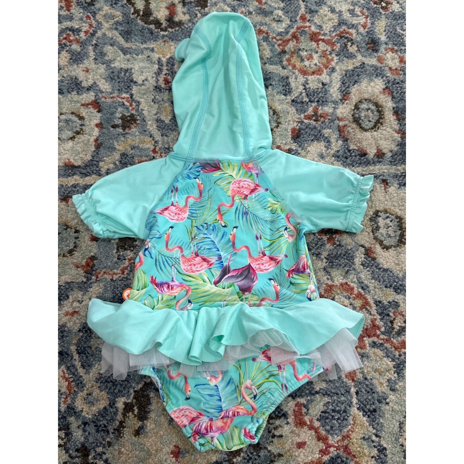 Escargot Swimsuit Baby Girls 3-6M Mint Green Flamingo Hooded Tutu NWT5