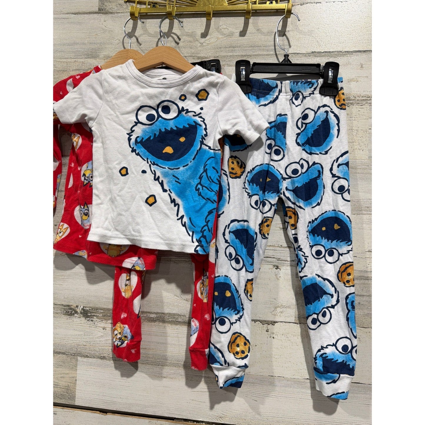 Bluey Cookie Monster Pajamas Kids 5T Red White Blue Character GUC1