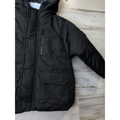 Body Glove Puffer Jacket Boys 24M Black Hooded Faux Fur Winter Gorpcore EUC1
