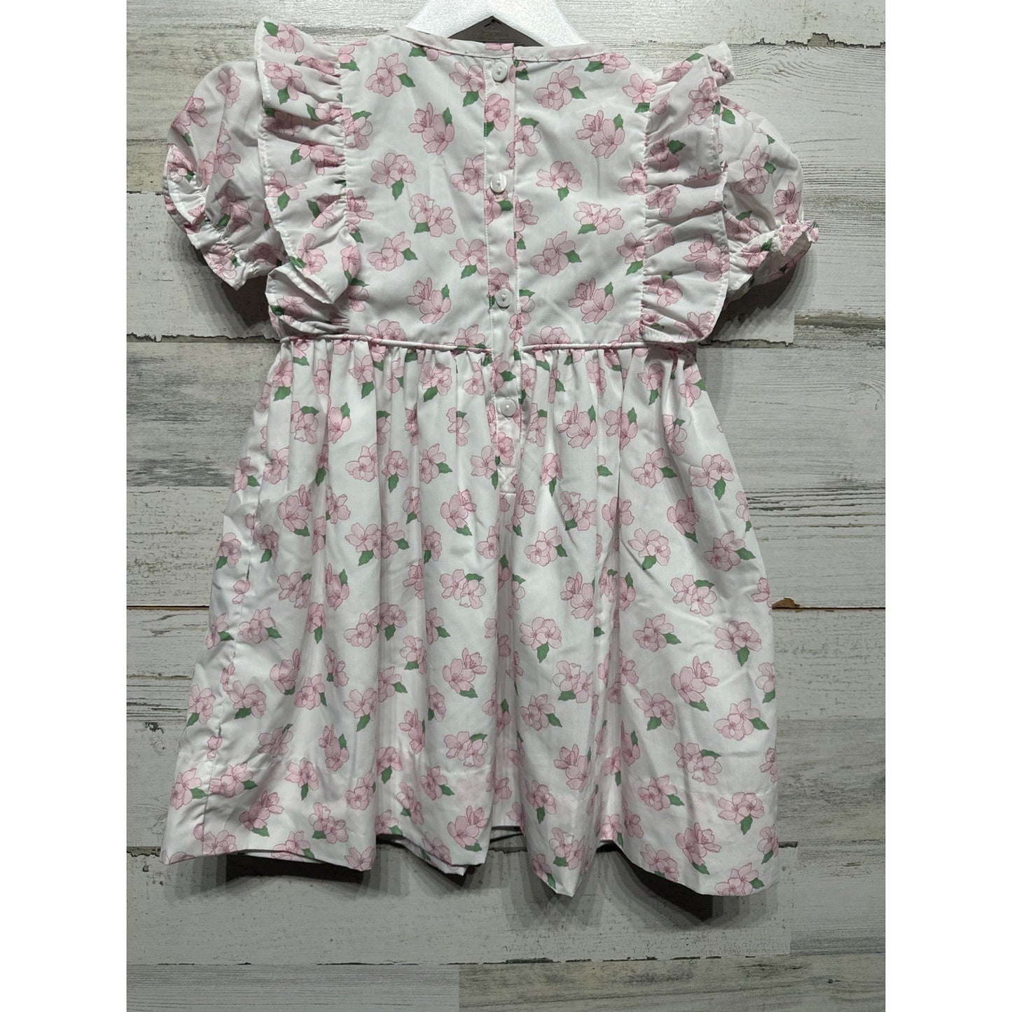 Cecil and Lou Smocked Dress Girls 4T White Pink Floral Ruffle EUC3