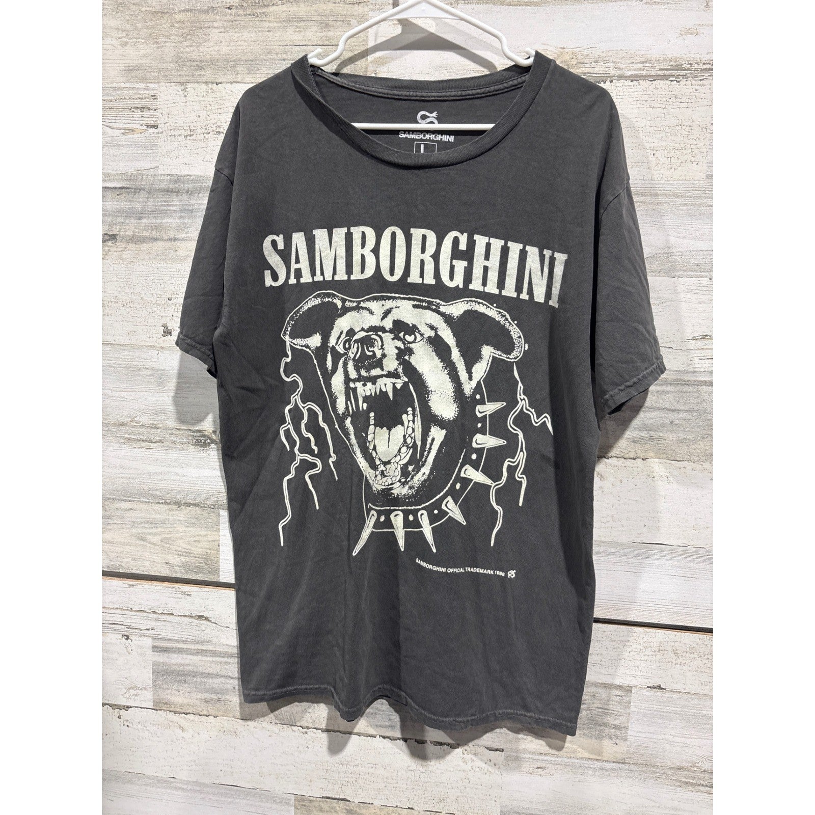Samborghini Graphic T-shirt Men Large Black Dog Lightning Streetwear EUC0