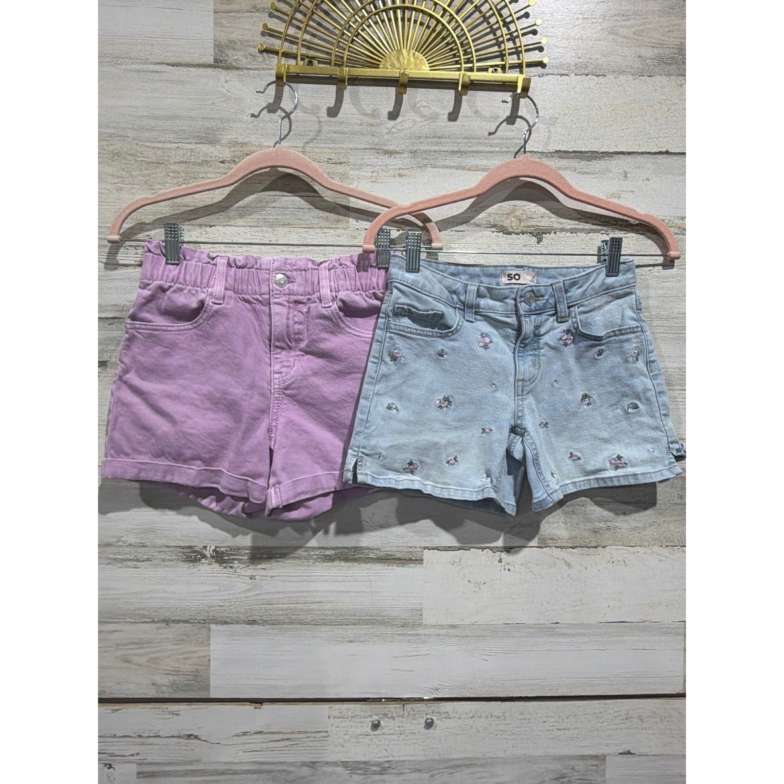 SO Cat & Jack Shorts Bundle Girls 10/12 Purple Blue Floral Denim EUC0