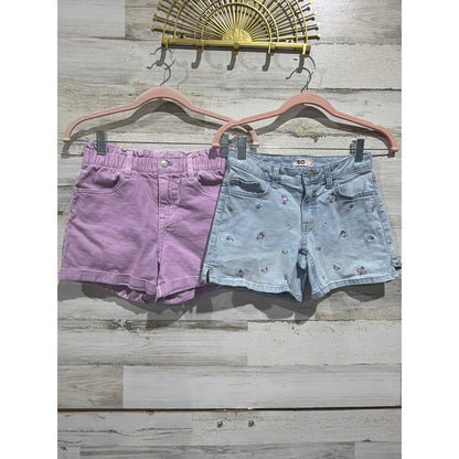 SO Cat & Jack Shorts Bundle Girls 10/12 Purple Blue Floral Denim EUC0