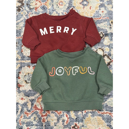 Little Co Sweatshirt Bundle Newborn Red Green Merry Joyful Holiday EUC0