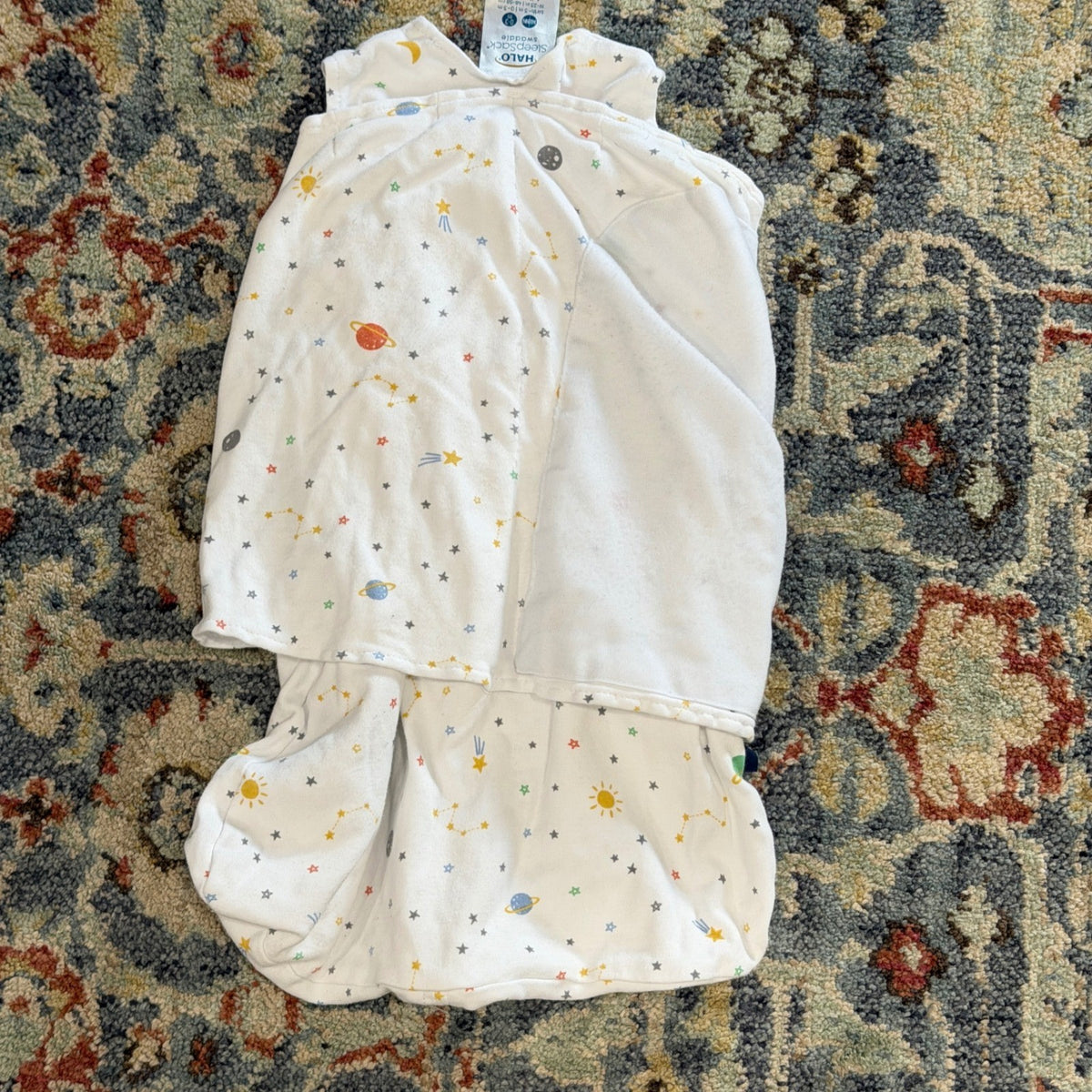 HALO SleepSack Swaddle Boys NB 0-3M White Space Planet Print Celestial GUC*2